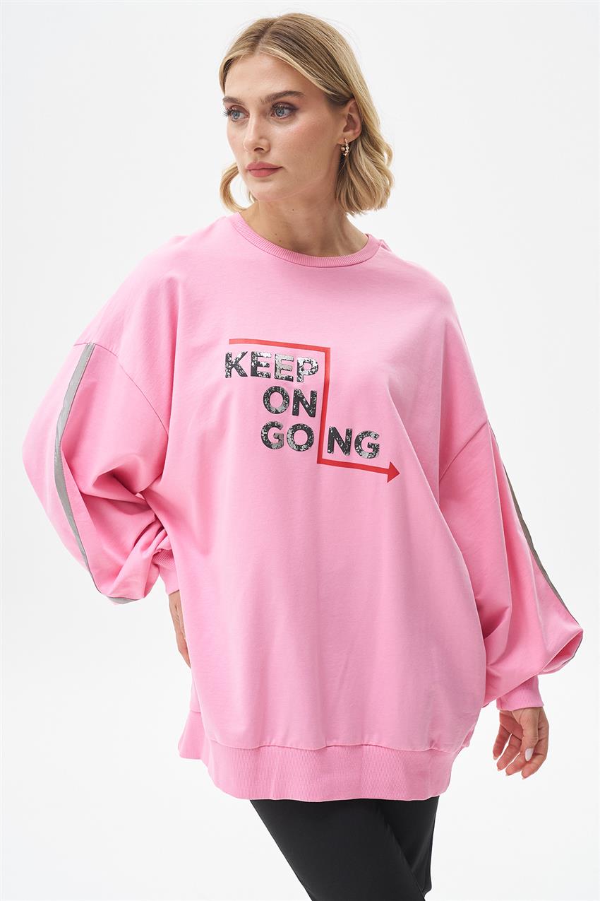 Yazı Baskılı Pembe Oversize Sweatshirt