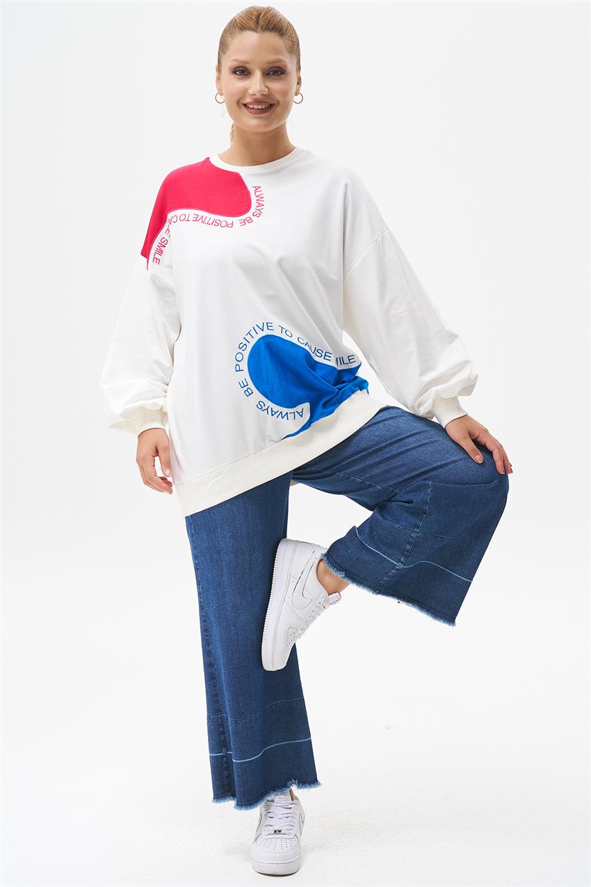 Yazı Nakışlı Saks Sweatshirt