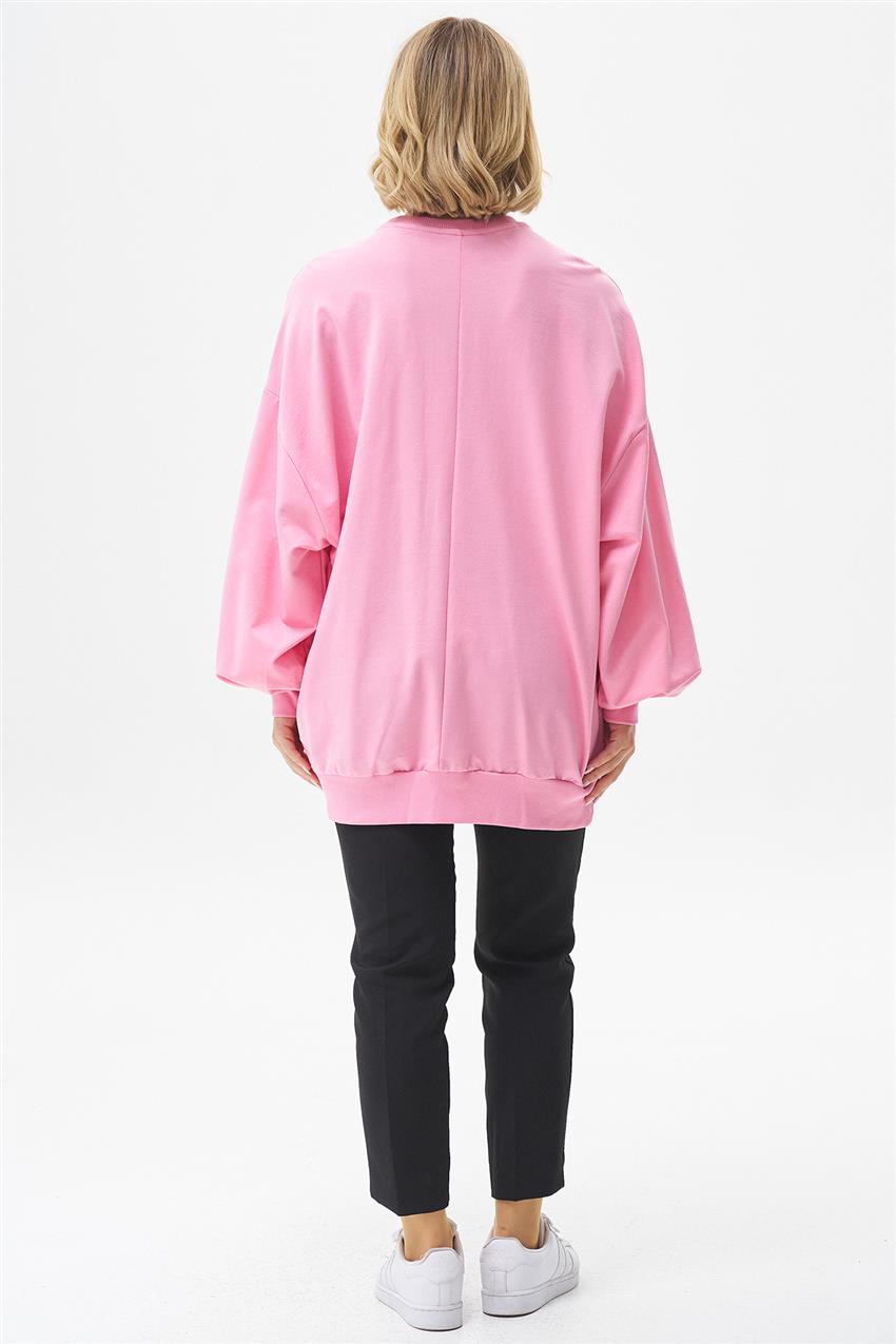 Renkli Yazı Baskılı Pembe Sweatshirt 