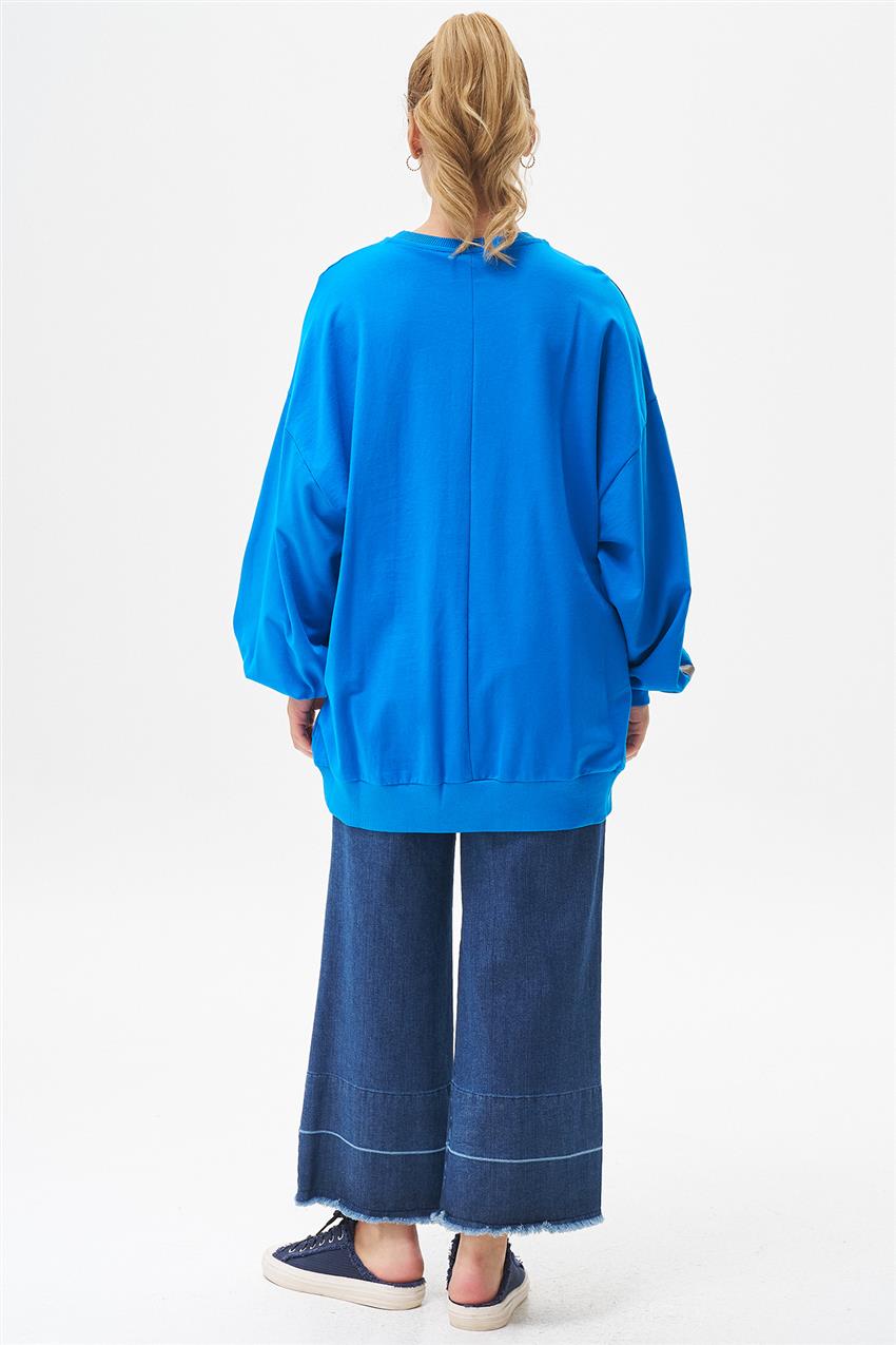 Yazı Baskılı Saks Oversize Sweatshirt