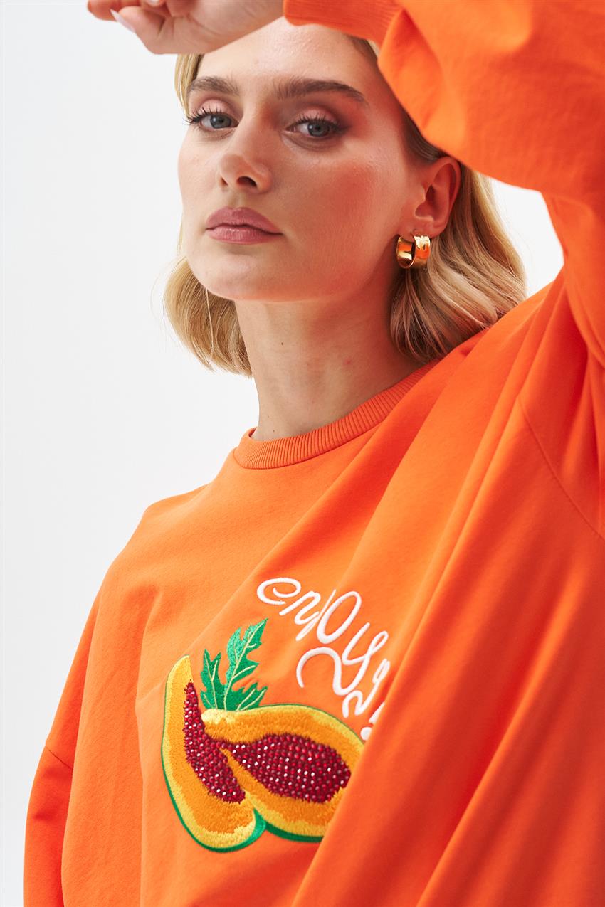 Önü Nakışlı Oranj Sweatshirt