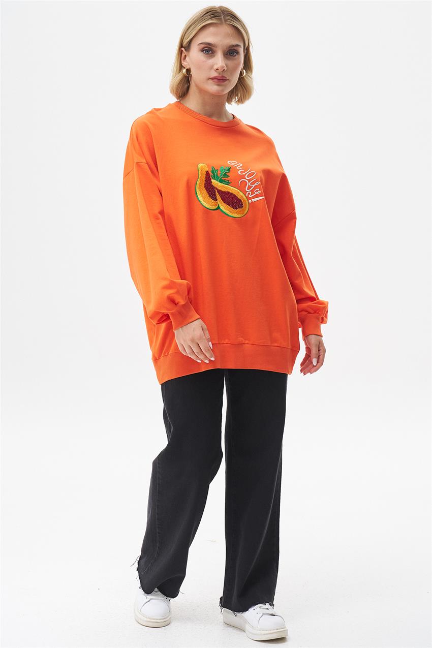 Önü Nakışlı Oranj Sweatshirt