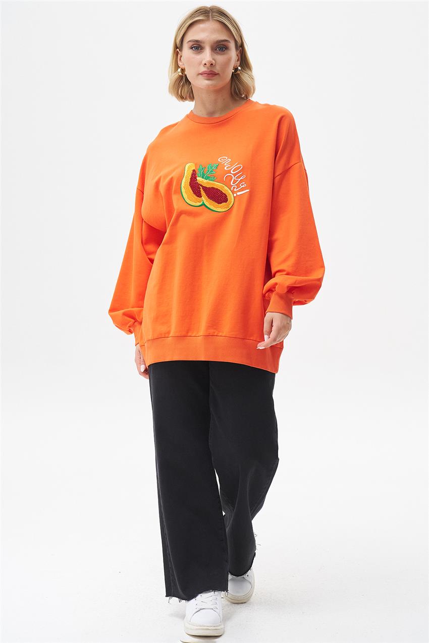 Önü Nakışlı Oranj Sweatshirt