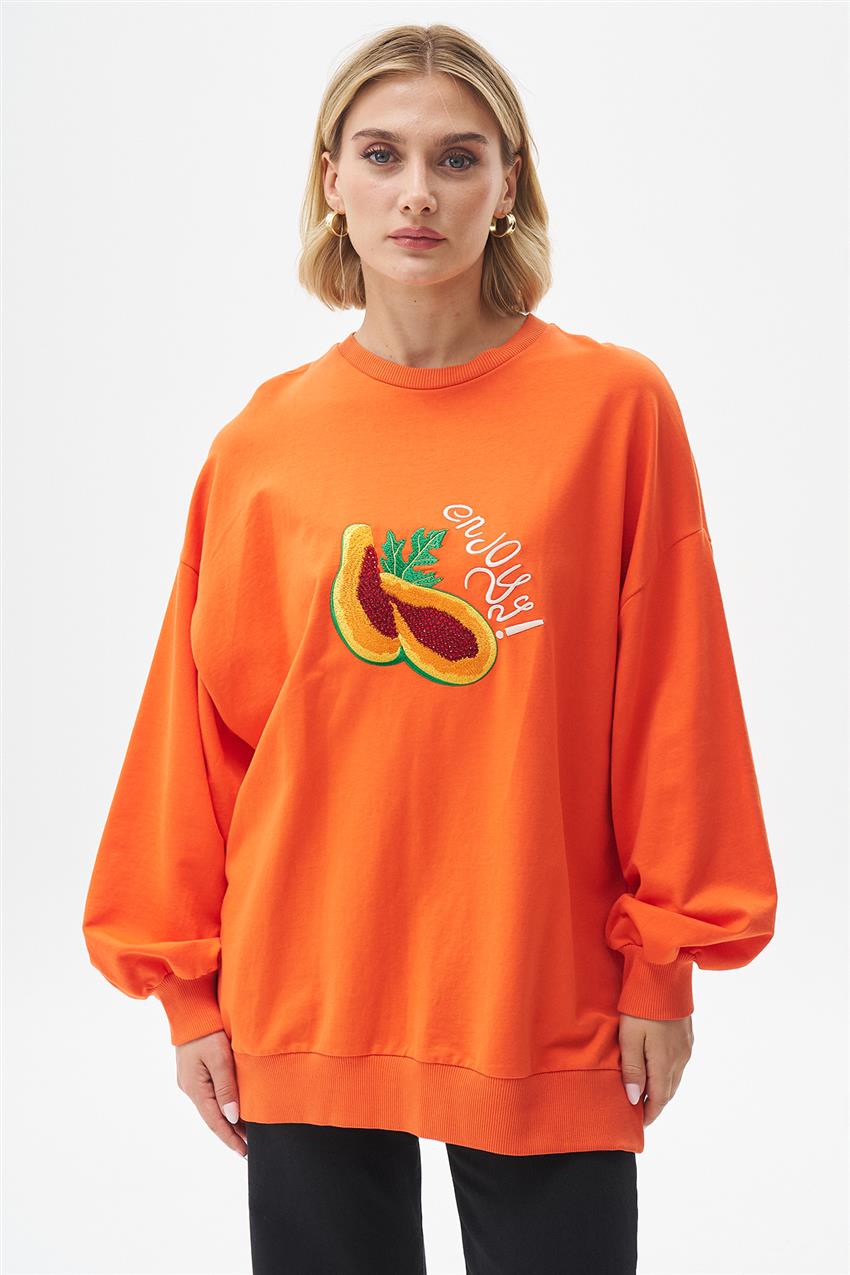 Önü Nakışlı Oranj Sweatshirt