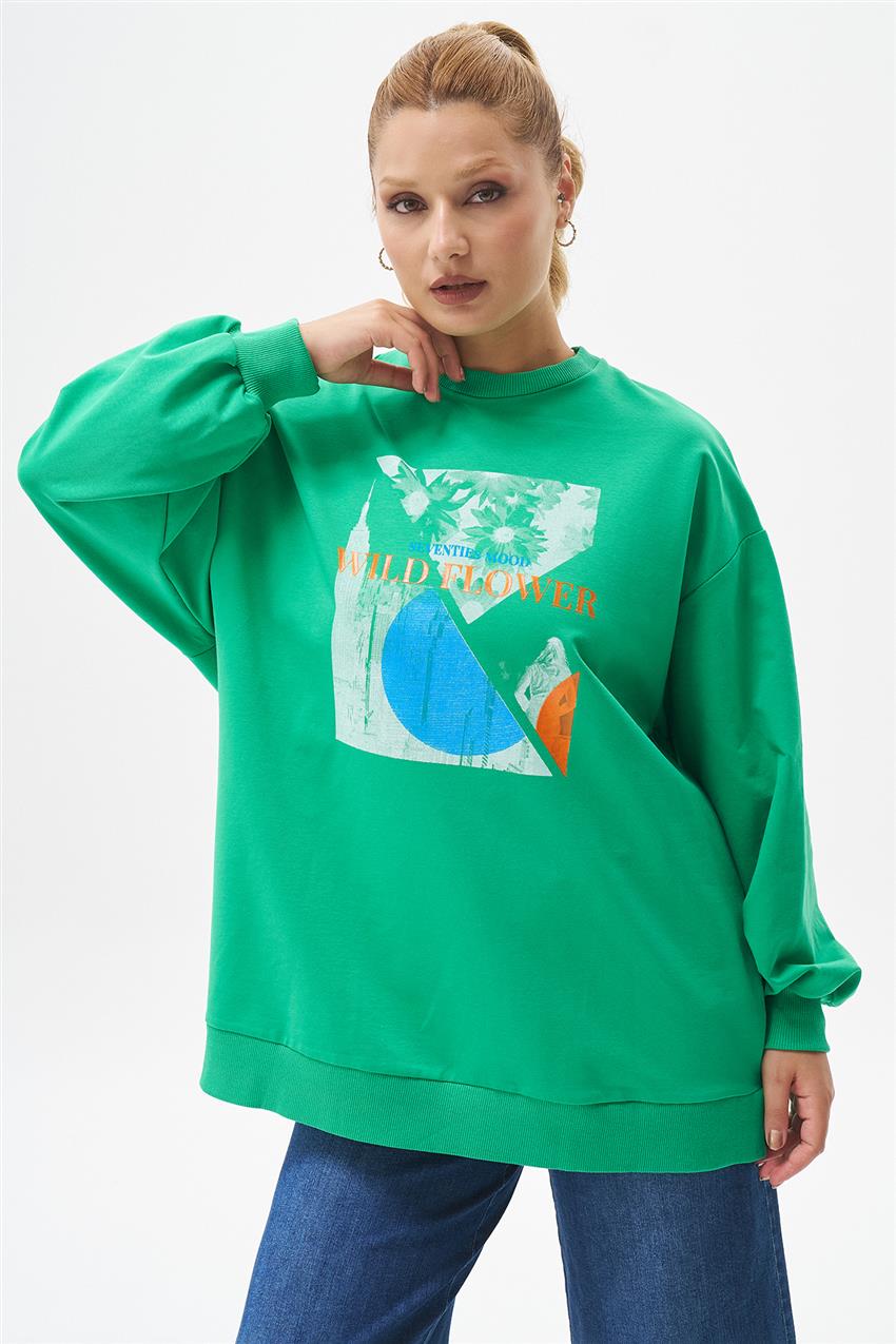 Çiçek Baskılı Benetton Yeşili Sweat