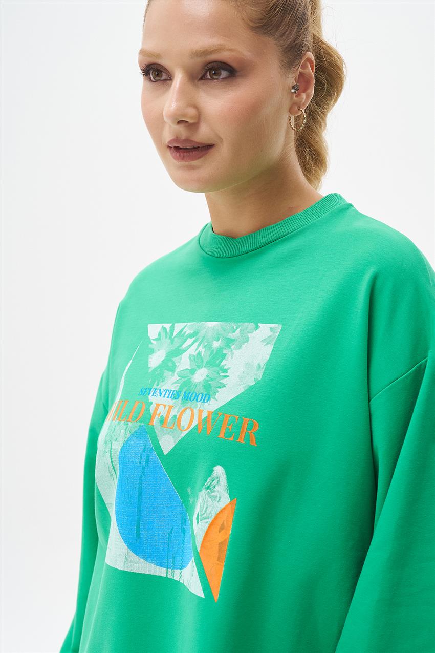 Çiçek Baskılı Benetton Yeşili Sweat