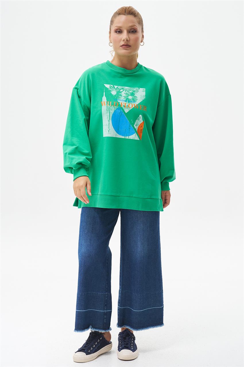 Çiçek Baskılı Benetton Yeşili Sweat