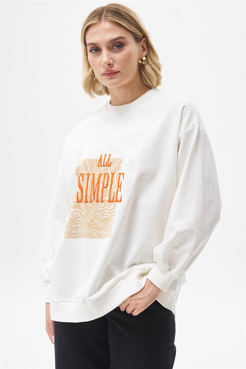 Yazı Nakışlı Ekru Sweatshirt