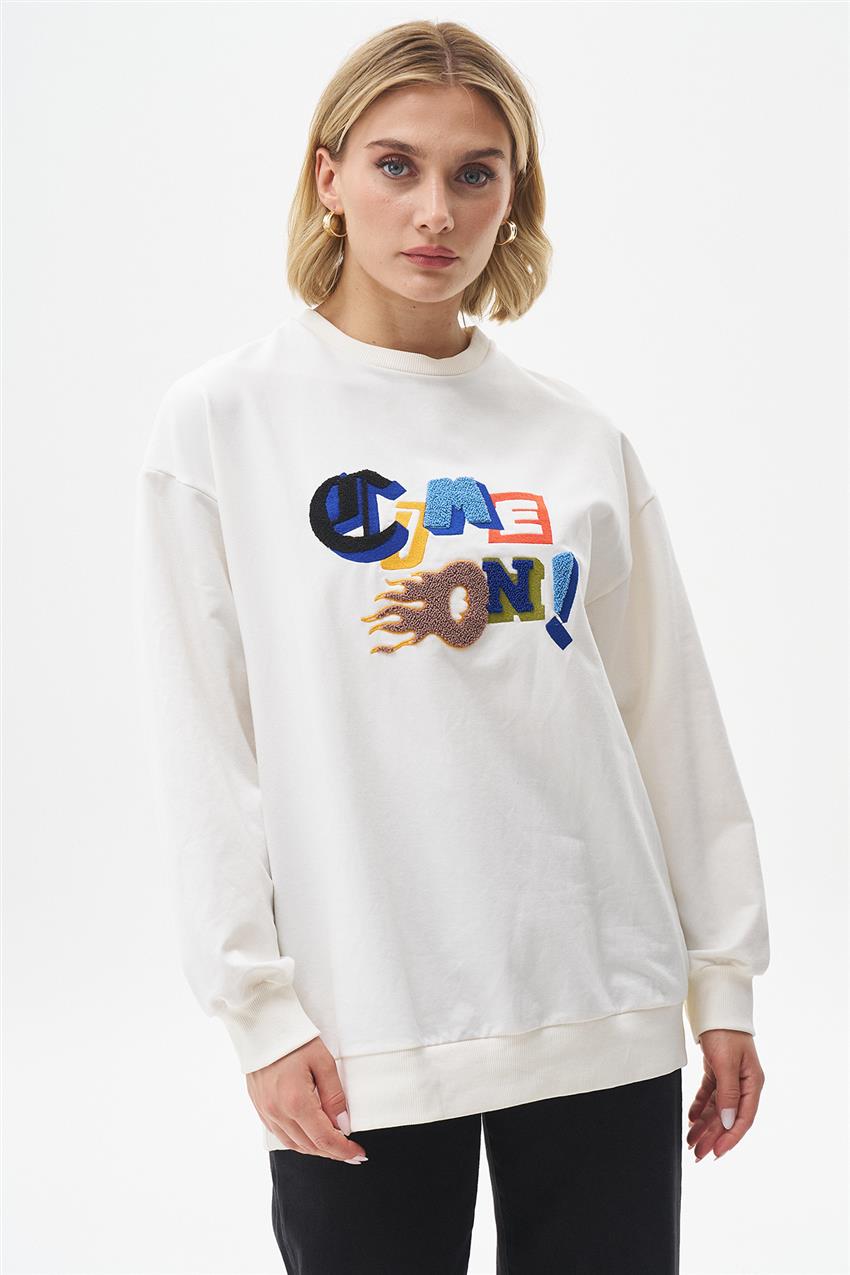 Tazı Baskılı Ekru Sweatshirt