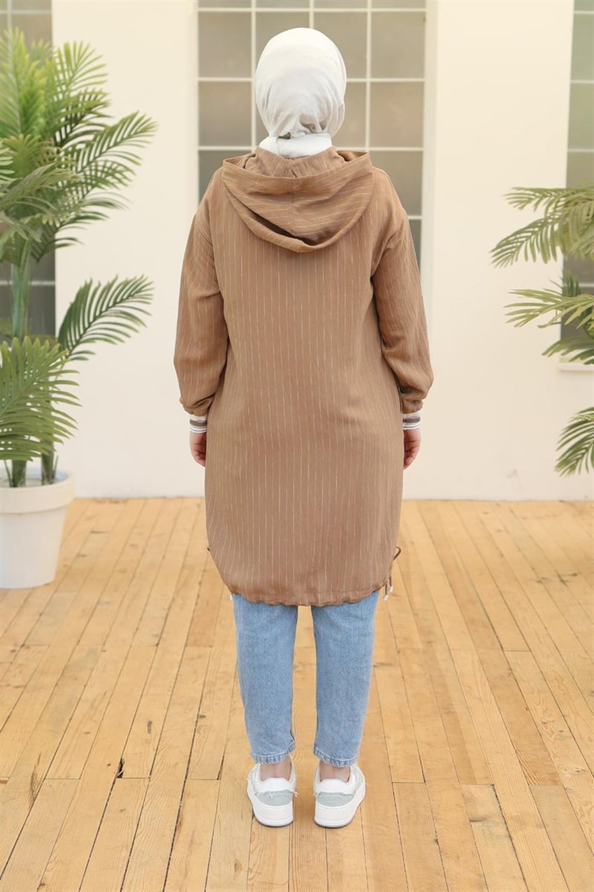 Kolları Ribanalı Kapüşonlu Camel Tunik 