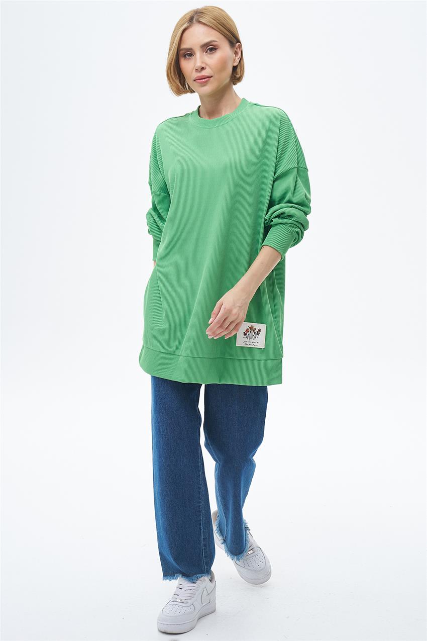 Basic Etiket Detaylı Benetton Yeşili Sweatshirt