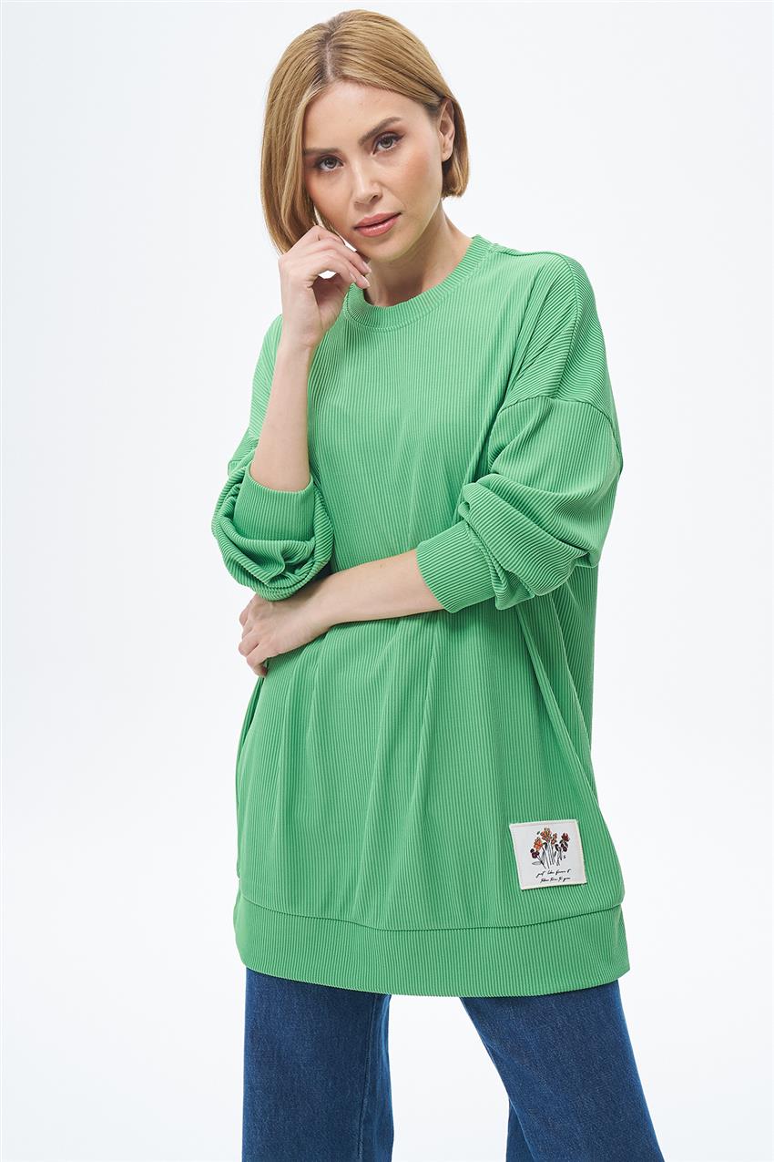 Basic Etiket Detaylı Benetton Yeşili Sweatshirt