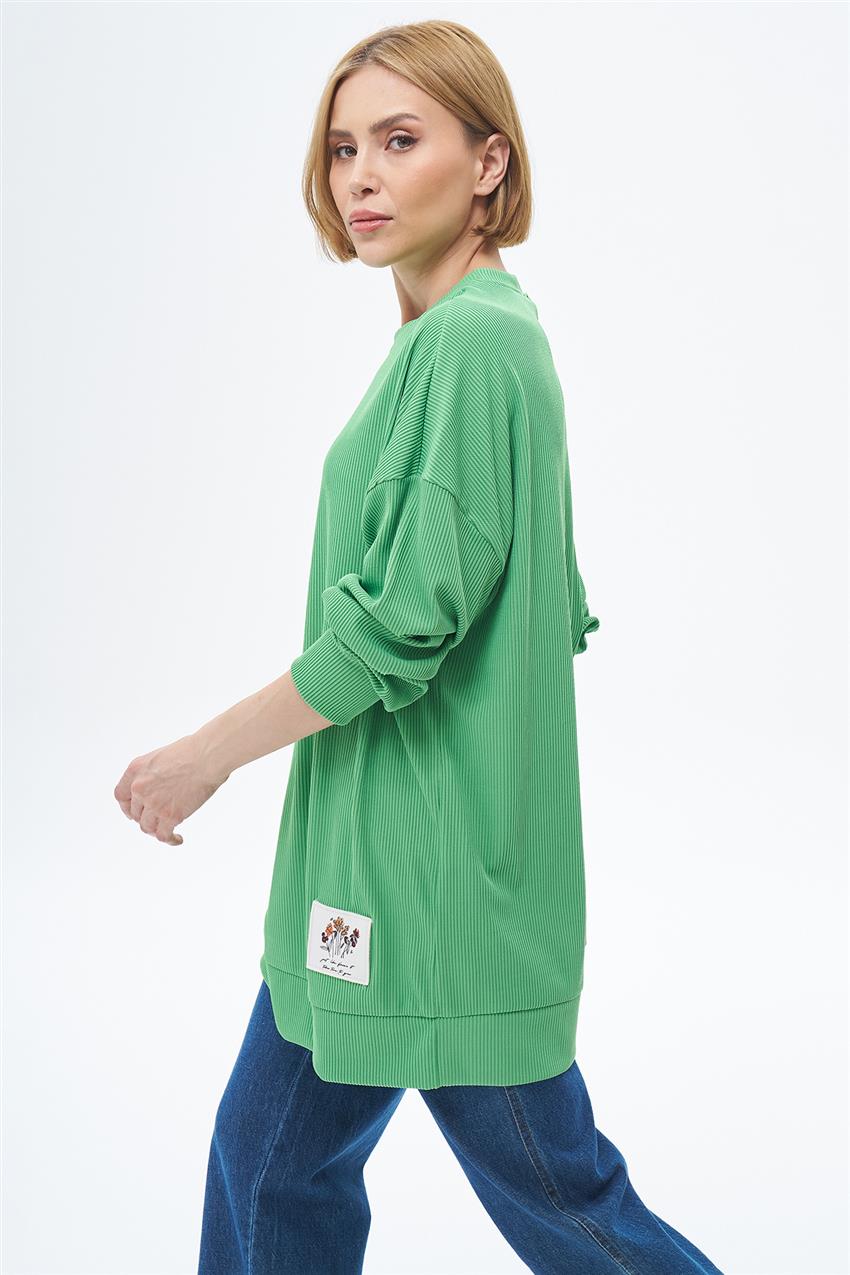 Basic Etiket Detaylı Benetton Yeşili Sweatshirt