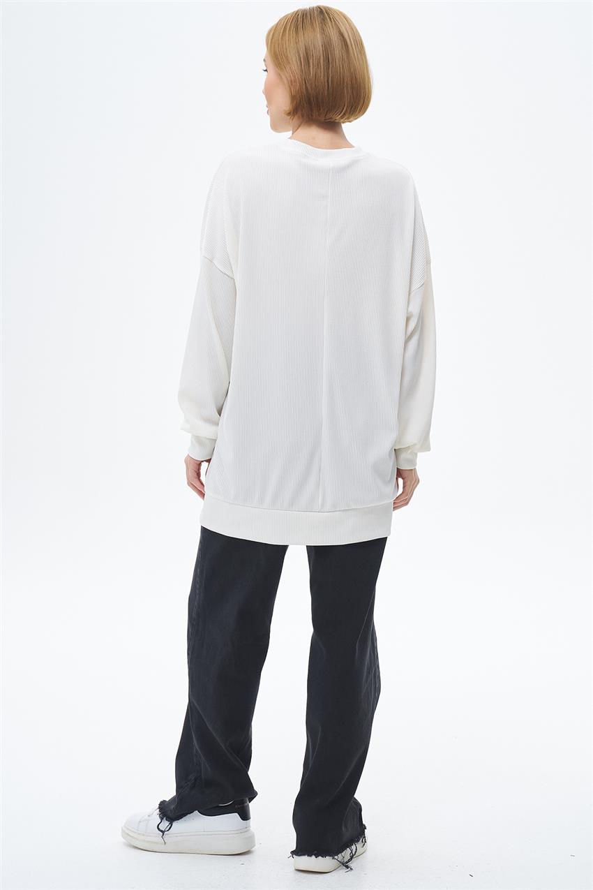 Basic Etiket Detaylı Ekru Sweatshirt