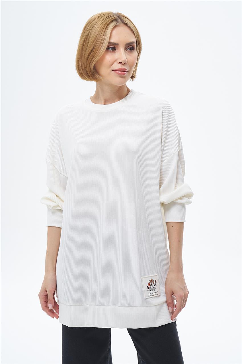 Basic Etiket Detaylı Ekru Sweatshirt