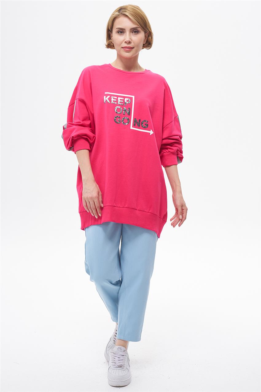 Yazı Baskılı Fuşya Oversize Sweatshirt