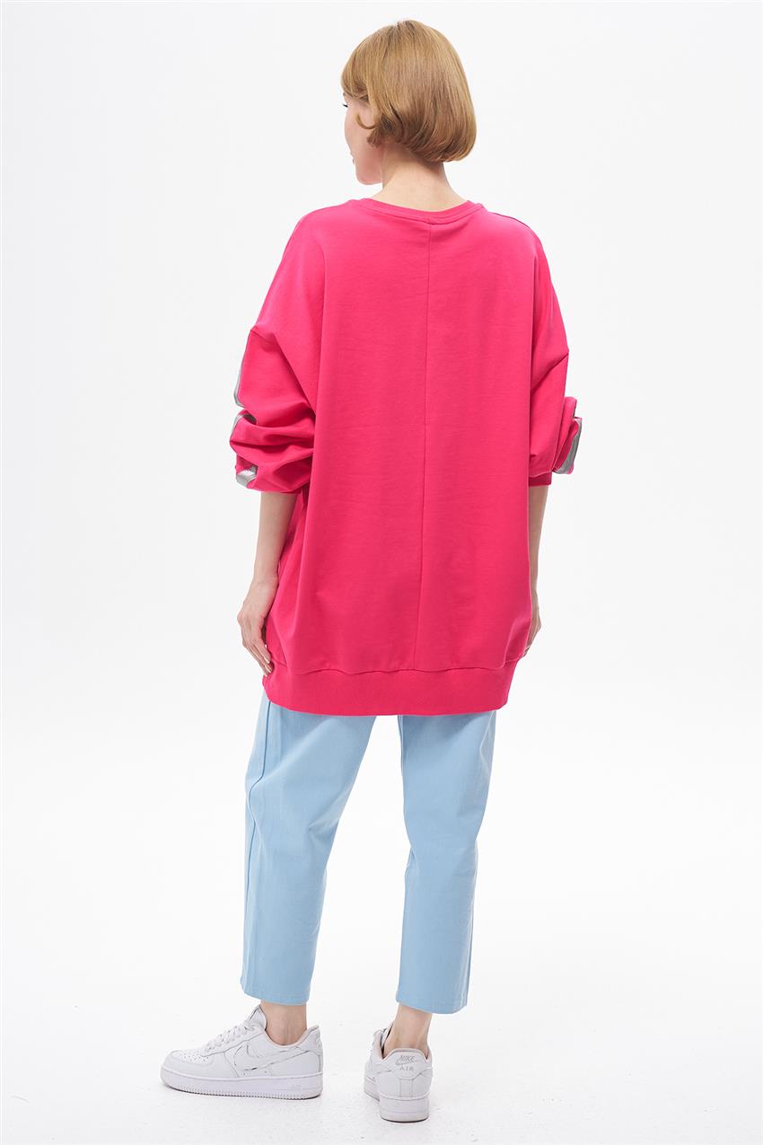 Yazı Baskılı Fuşya Oversize Sweatshirt