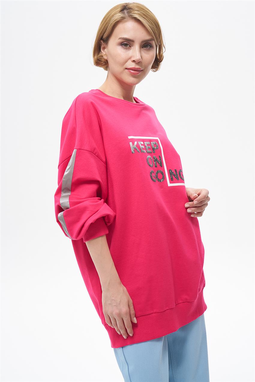 Yazı Baskılı Fuşya Oversize Sweatshirt