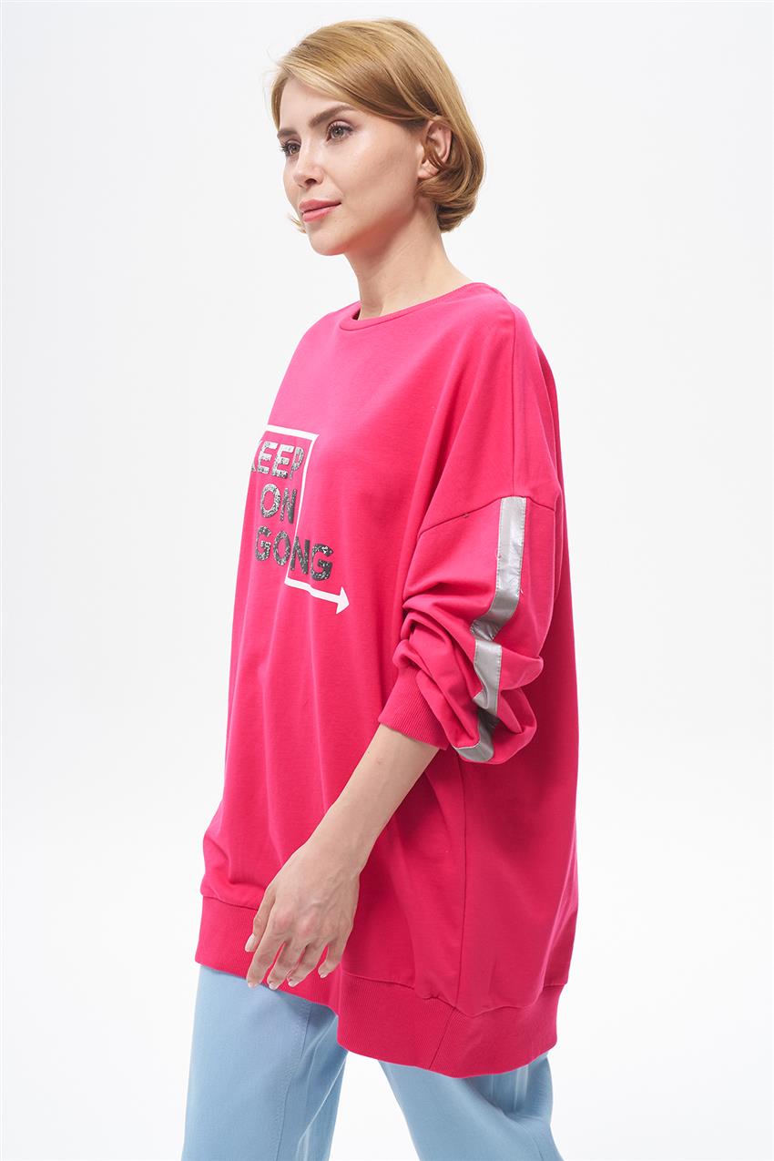 Yazı Baskılı Fuşya Oversize Sweatshirt