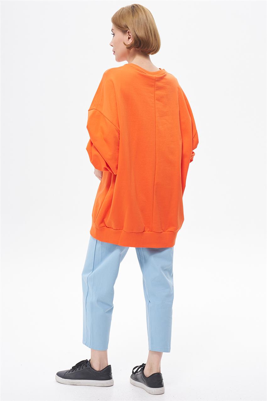 Renkli Yazı Baskılı Oranj Sweatshirt 