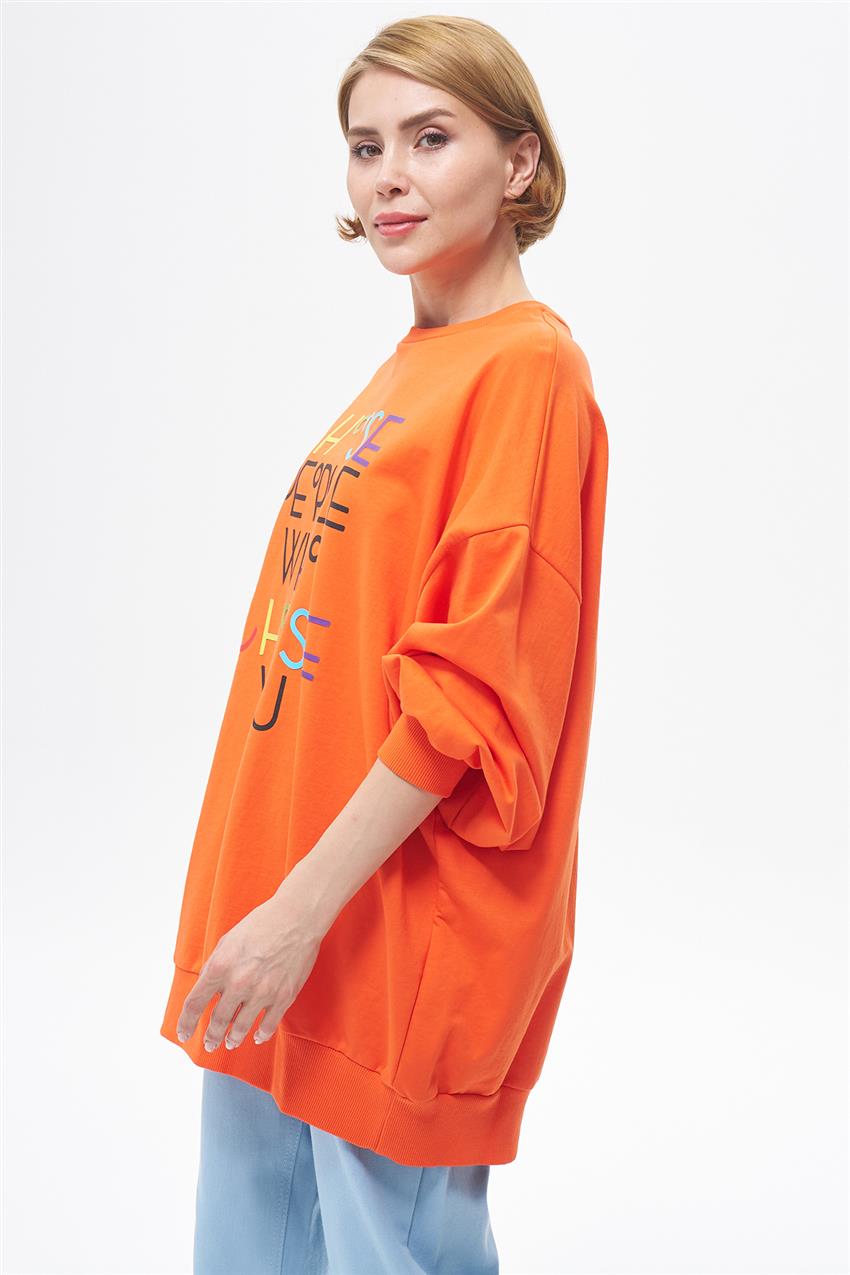 Renkli Yazı Baskılı Oranj Sweatshirt 