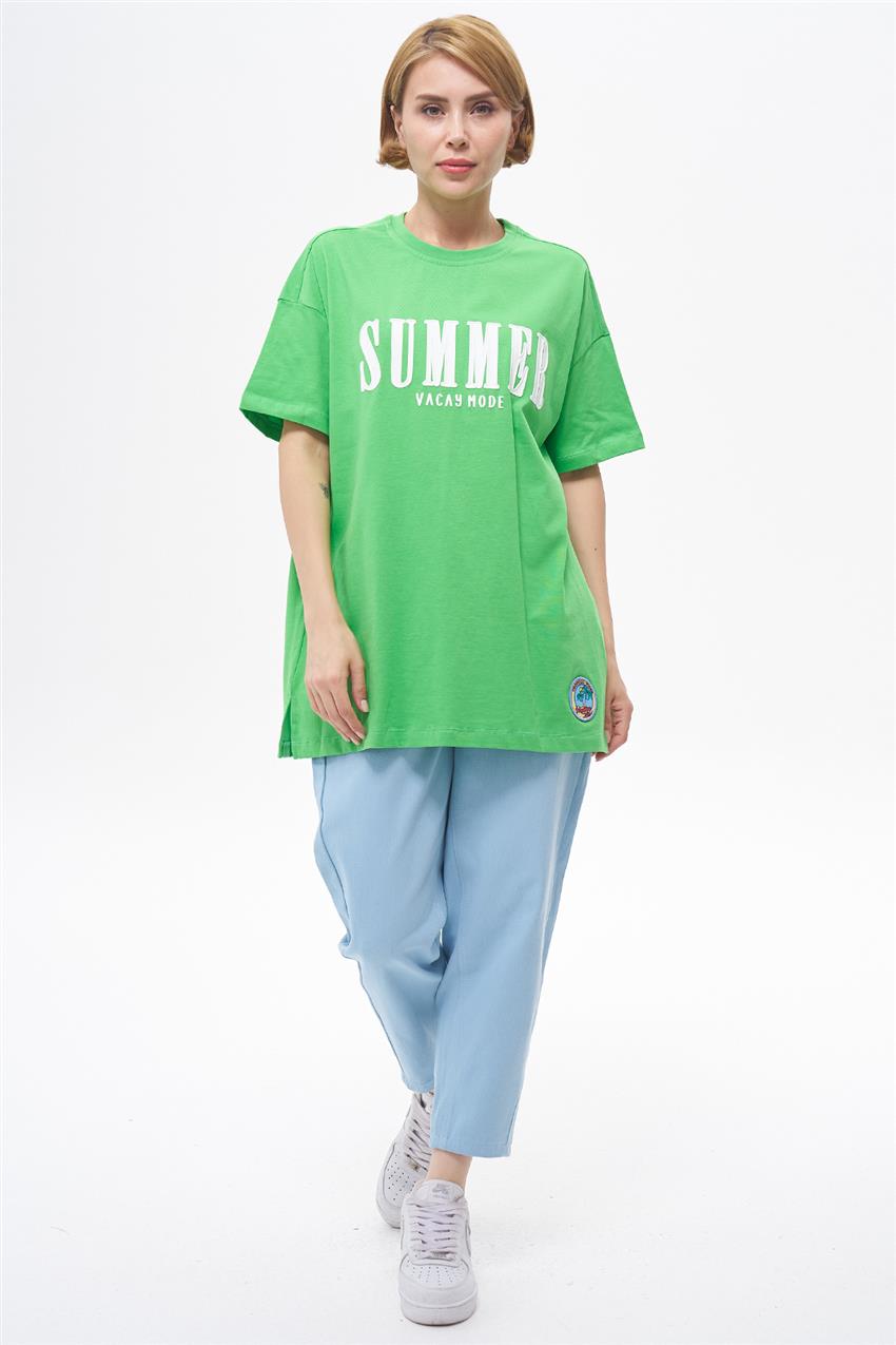 Baskı ve Etiket Detaylı Benetton Yeşili T-shirt