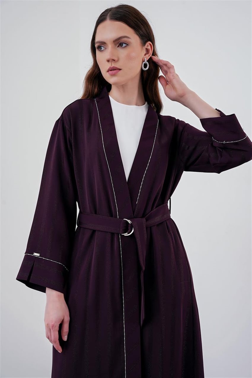 Beli Kuşaklı Uzun Mürdüm Kimono