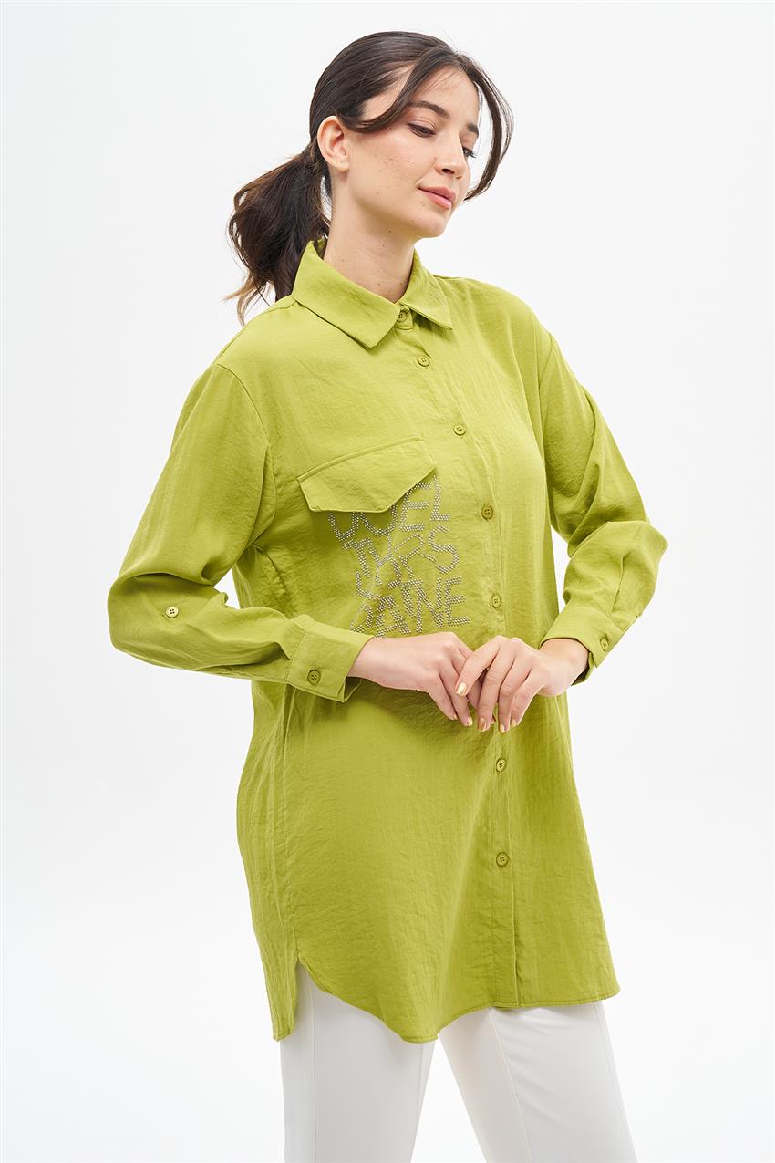 Taşlı Yazılı Olive Tunik