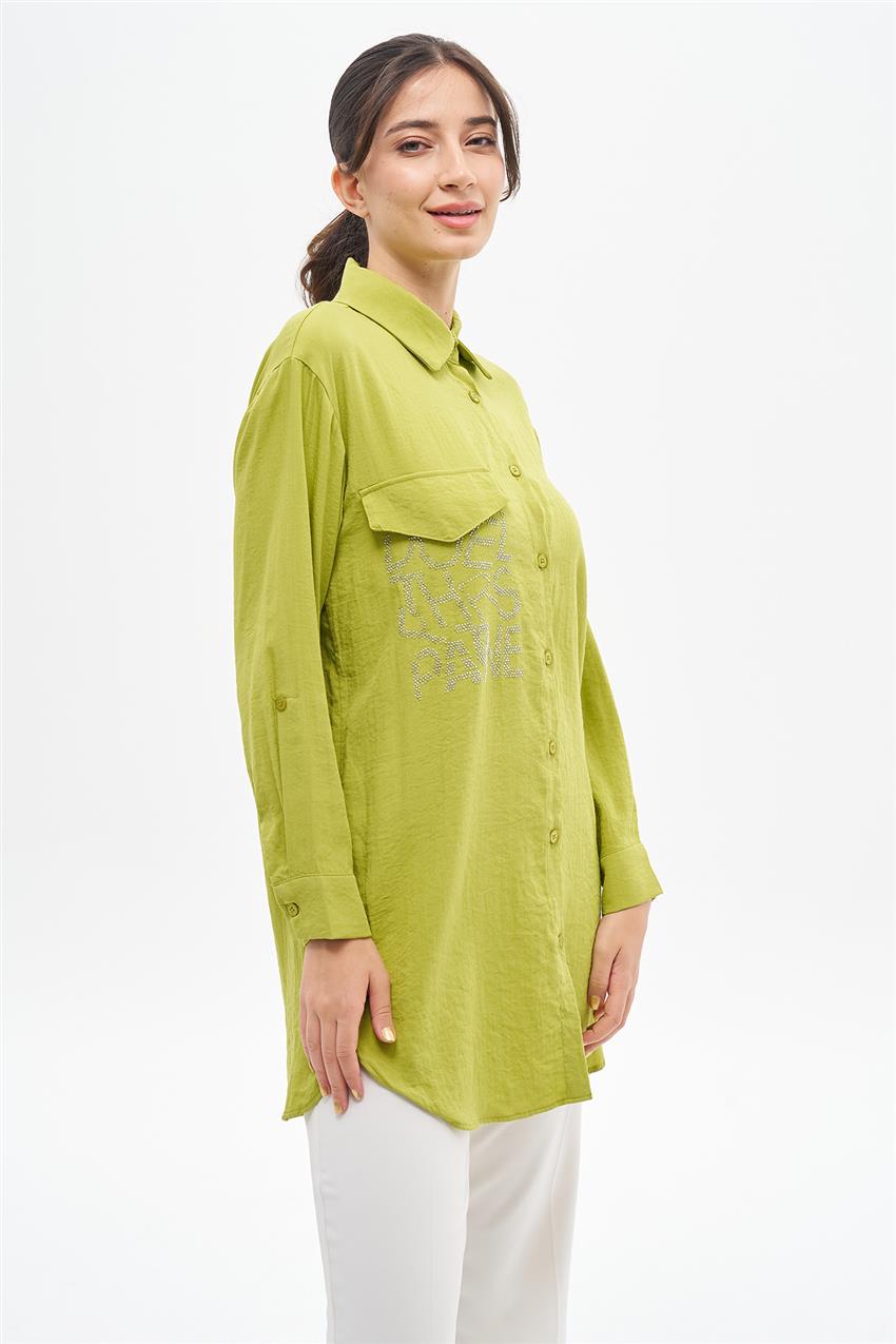 Taşlı Yazılı Olive Tunik