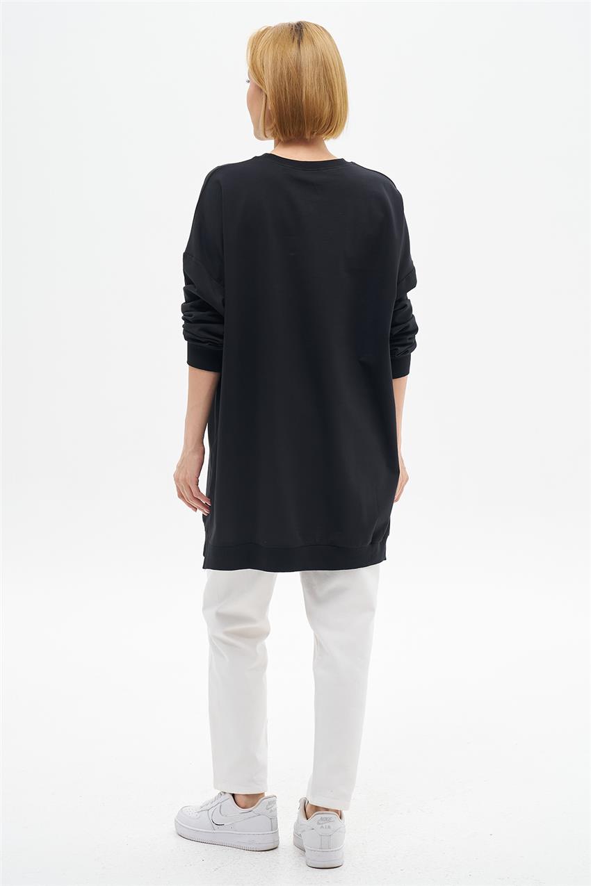 Bisiklet Yaka Koyu Lacivert Oversize Tunik 