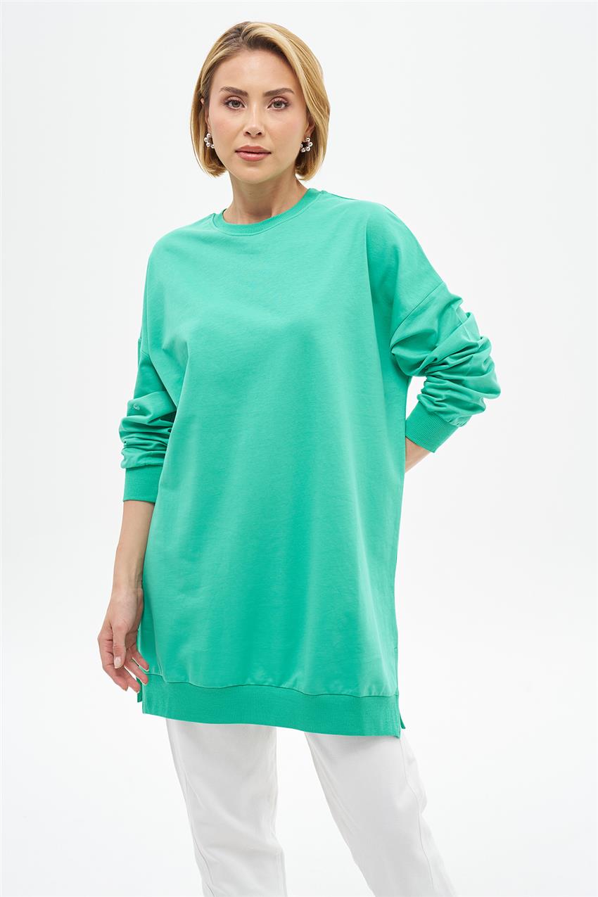 Bisiklet Yaka Benetton Yeşili Oversize Tunik 