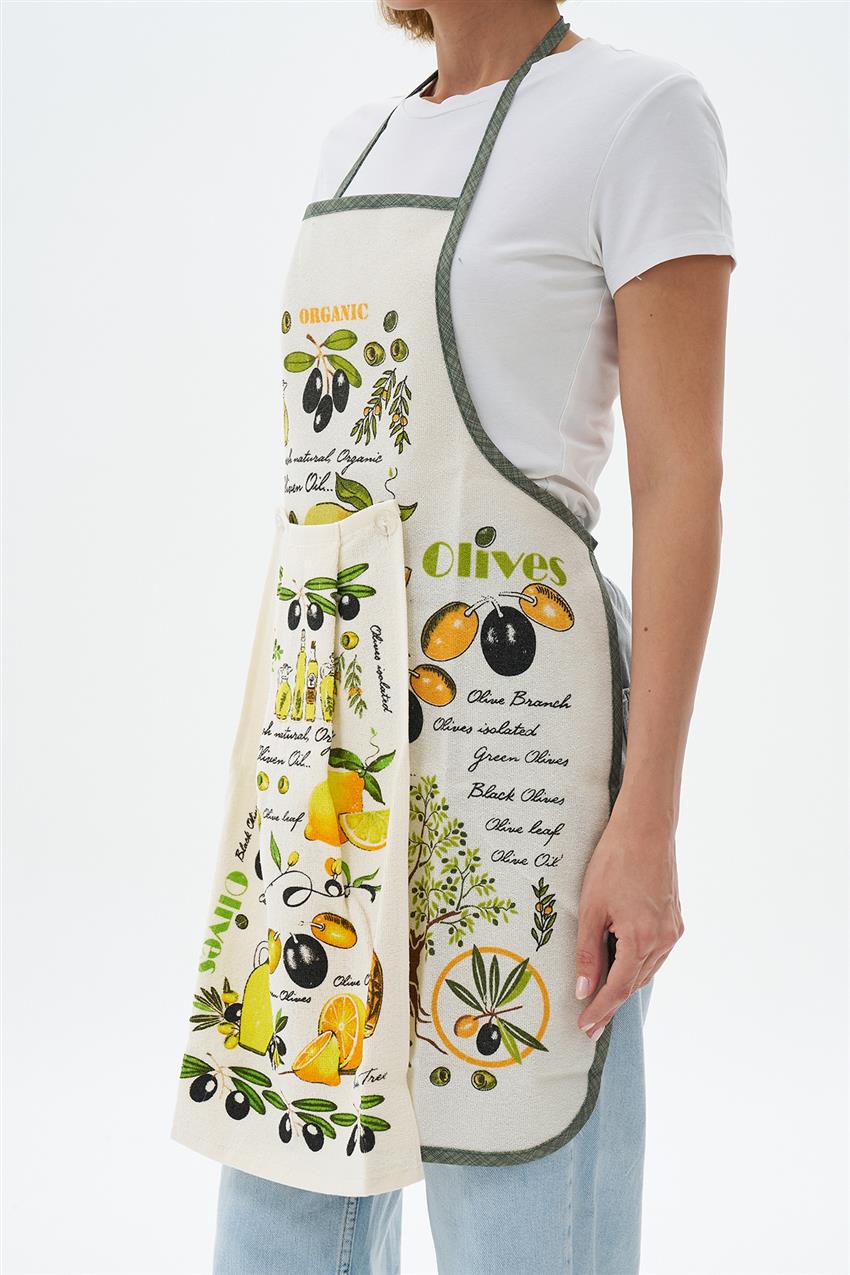 Kitchen Apron-Cream Oliv ÖNLK-4461-491