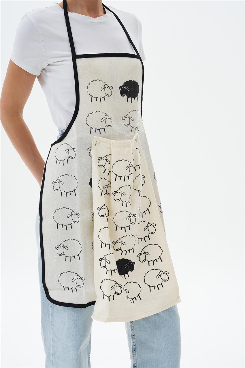 Kitchen Apron-Cream Black ÖNLK-4457-356