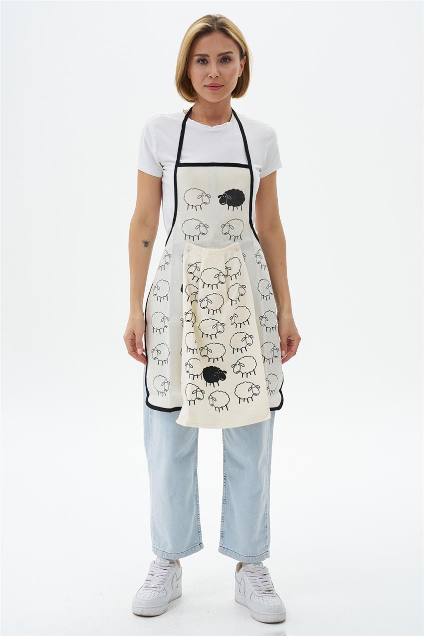 Kitchen Apron-Cream Black ÖNLK-4457-356