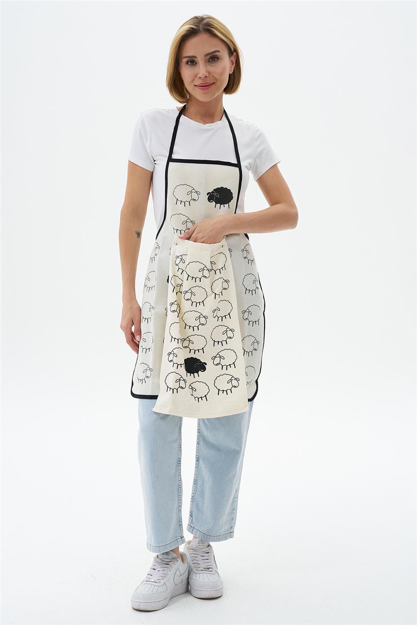 Kitchen Apron-Cream Black ÖNLK-4457-356