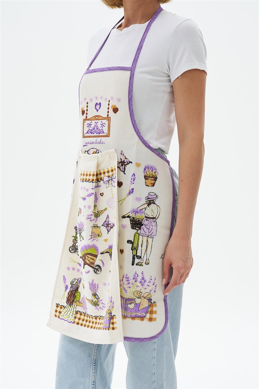 Kitchen Apron-Cream Purple ÖNLK-4460-490