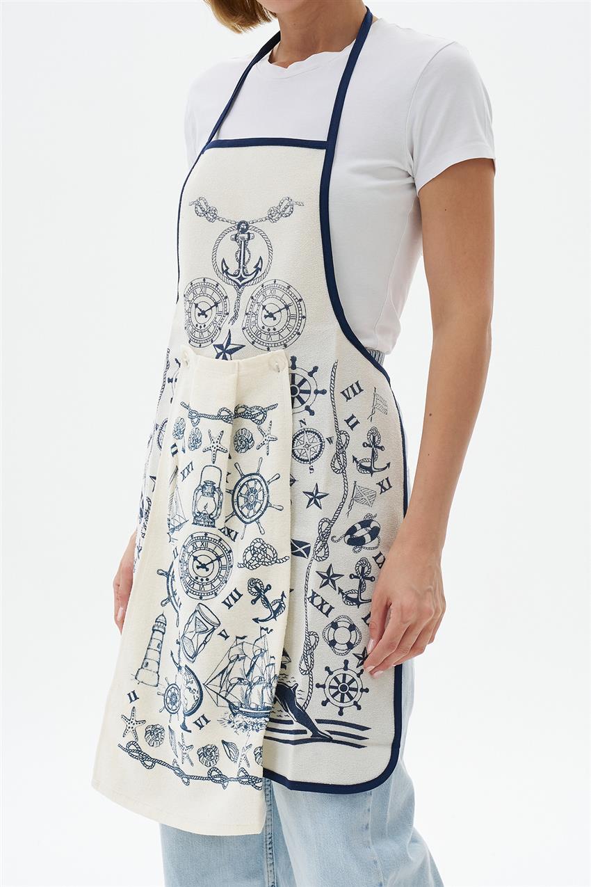 Kitchen Apron-Navy Blue Cream ÖNLK-4459-468