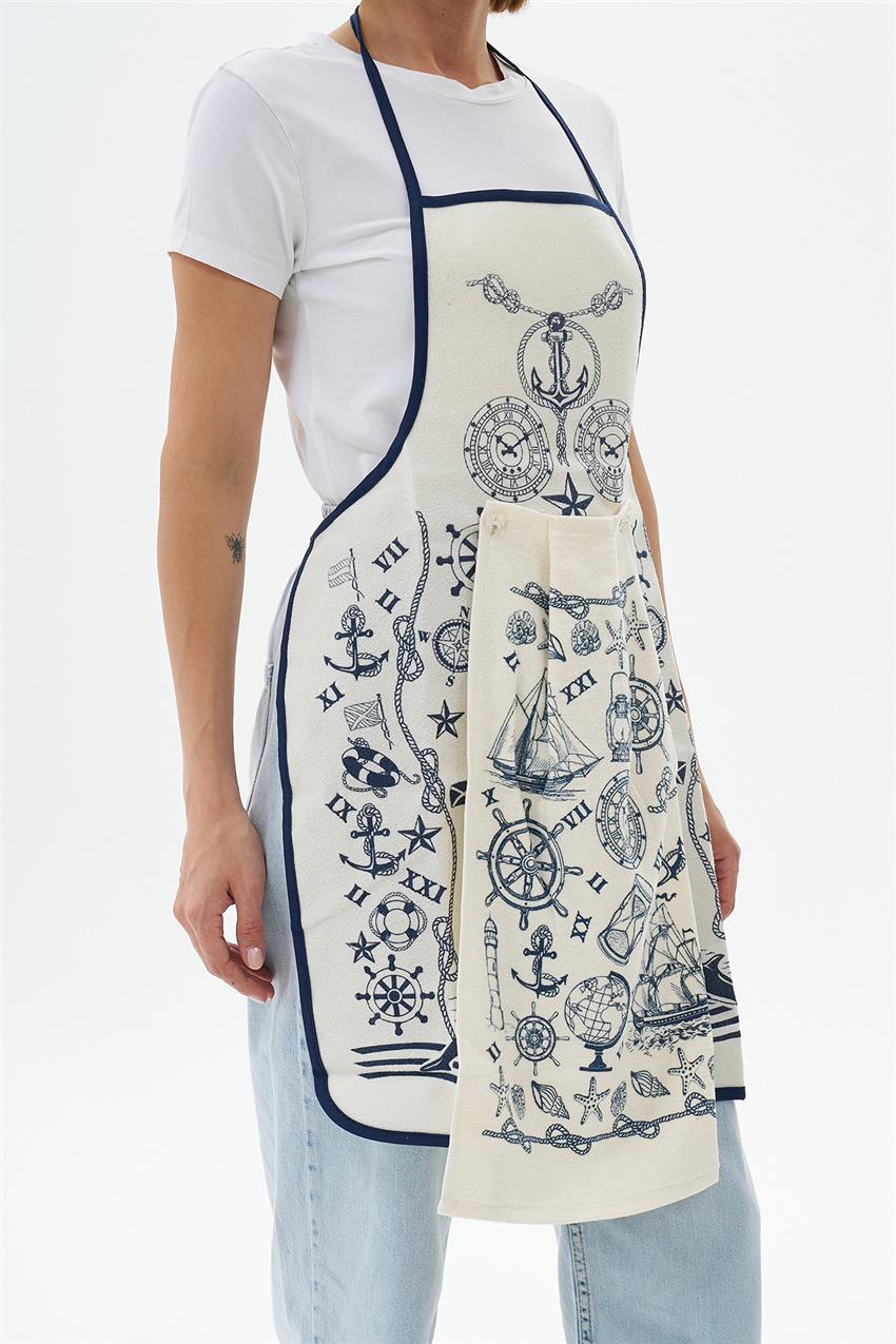 Kitchen Apron-Navy Blue Cream ÖNLK-4459-468