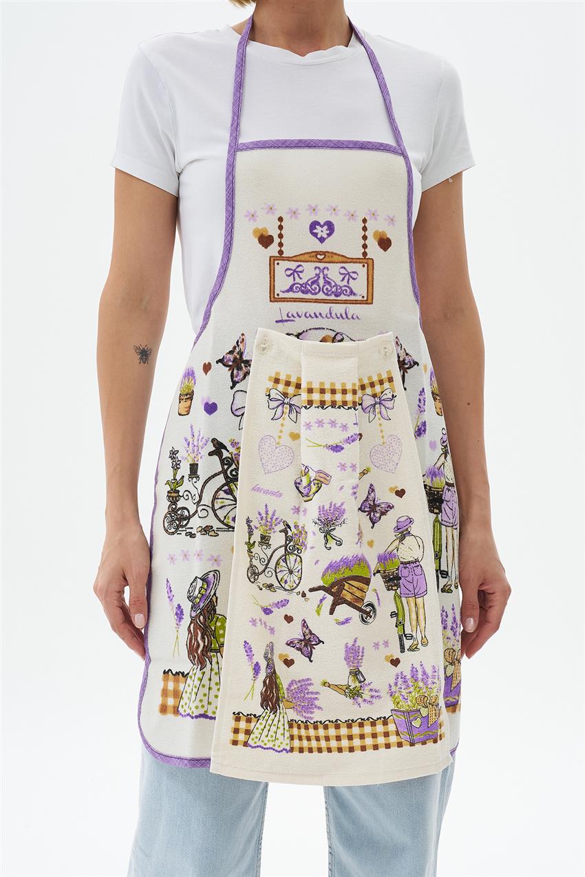 Kitchen Apron-Cream Purple ÖNLK-4460-490