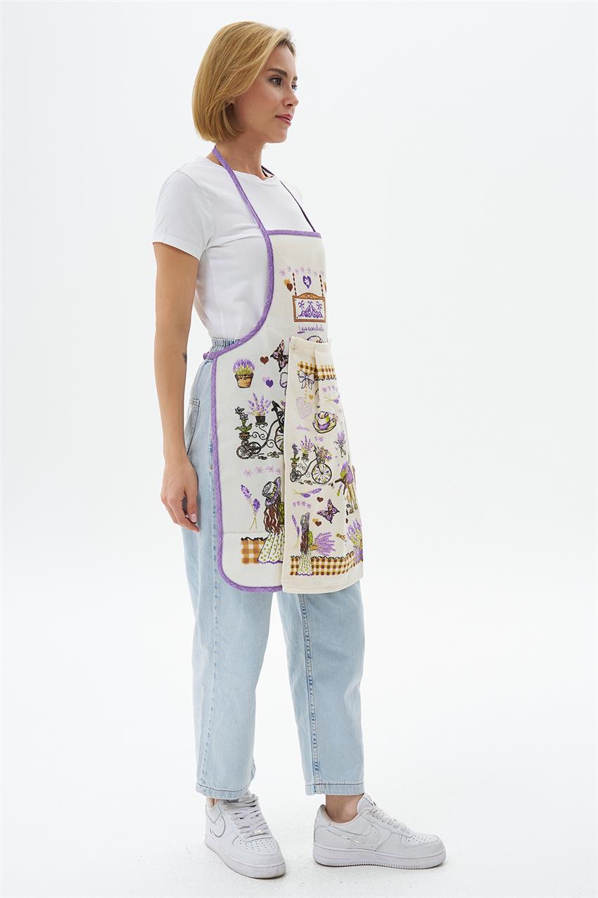 Kitchen Apron-Cream Purple ÖNLK-4460-490