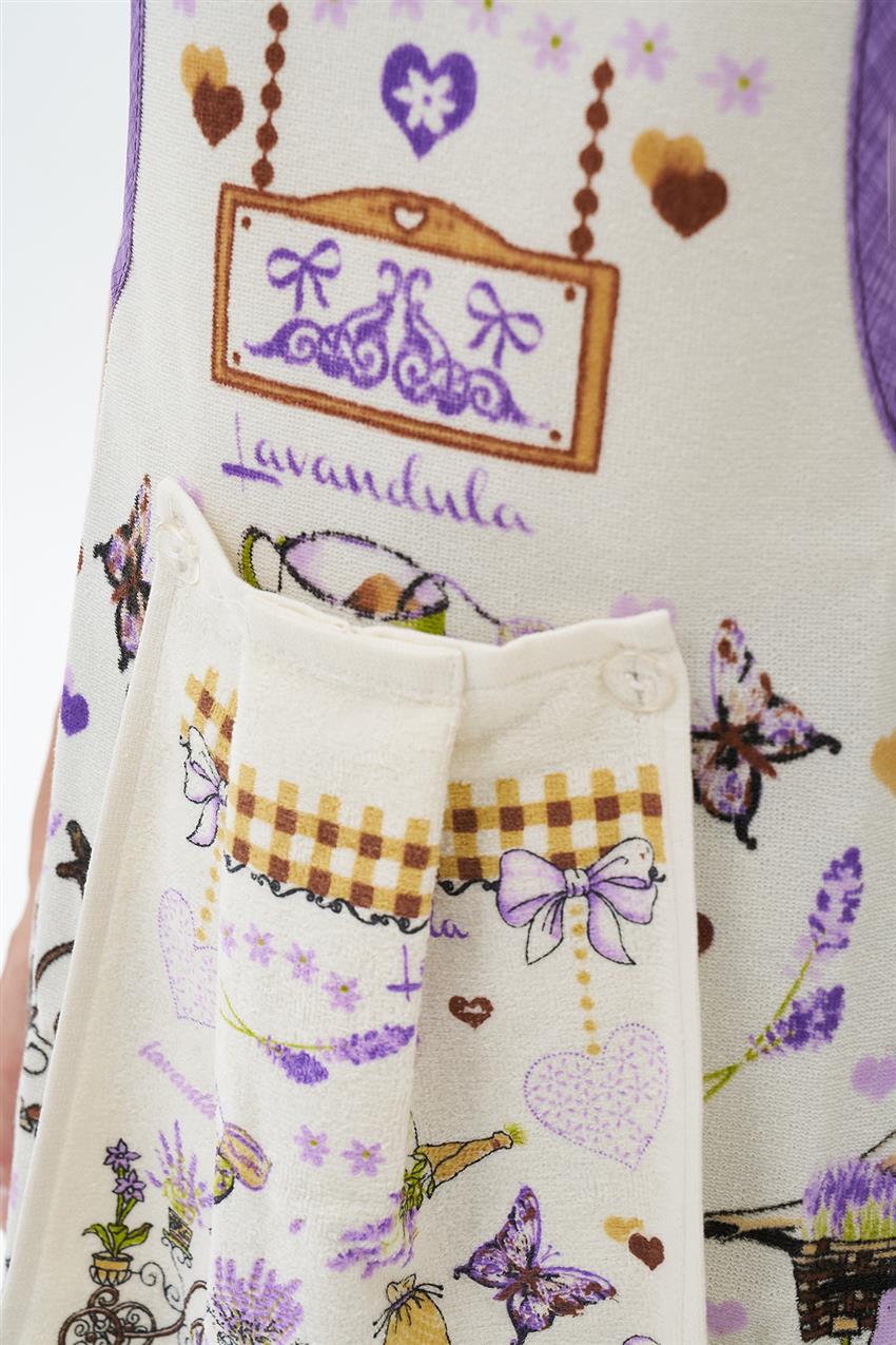 Kitchen Apron-Cream Purple ÖNLK-4460-490