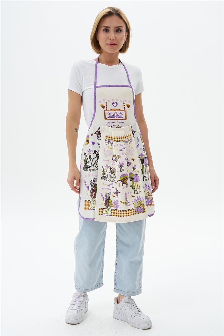 Kitchen Apron-Cream Purple ÖNLK-4460-490