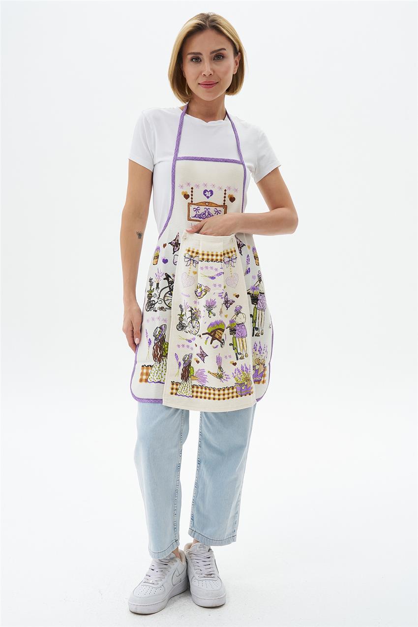 Kitchen Apron-Cream Purple ÖNLK-4460-490