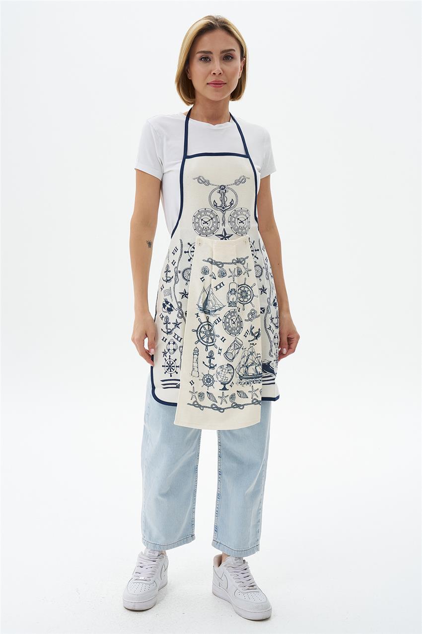 Kitchen Apron-Navy Blue Cream ÖNLK-4459-468