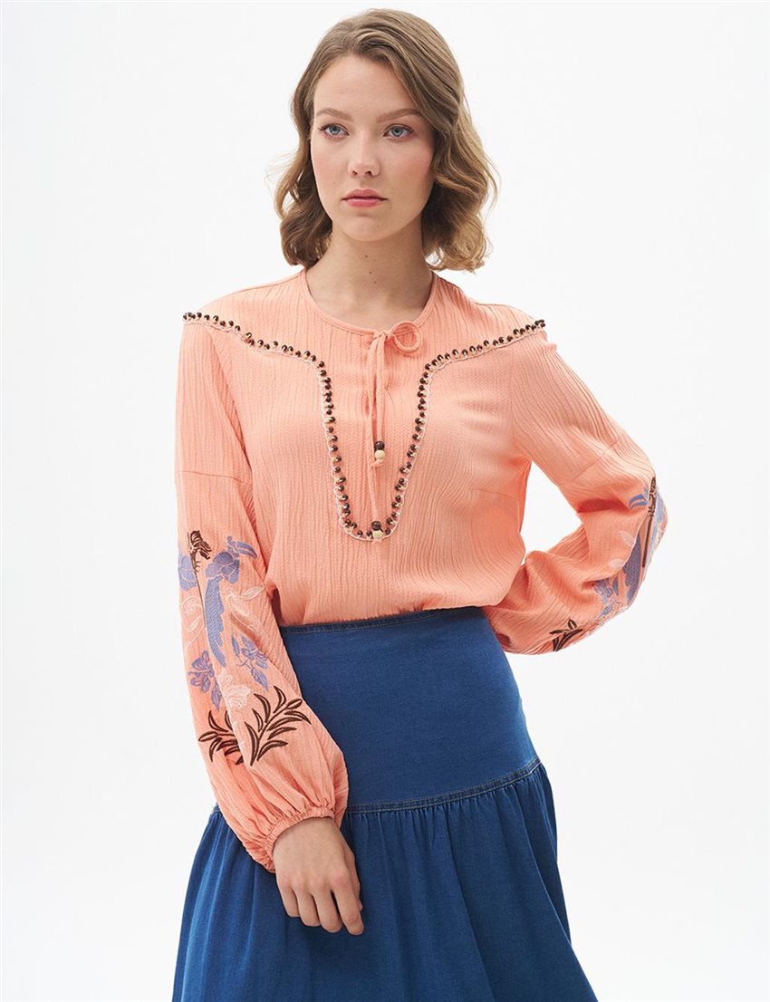 Blouse-Peach KA-B24-10026-141