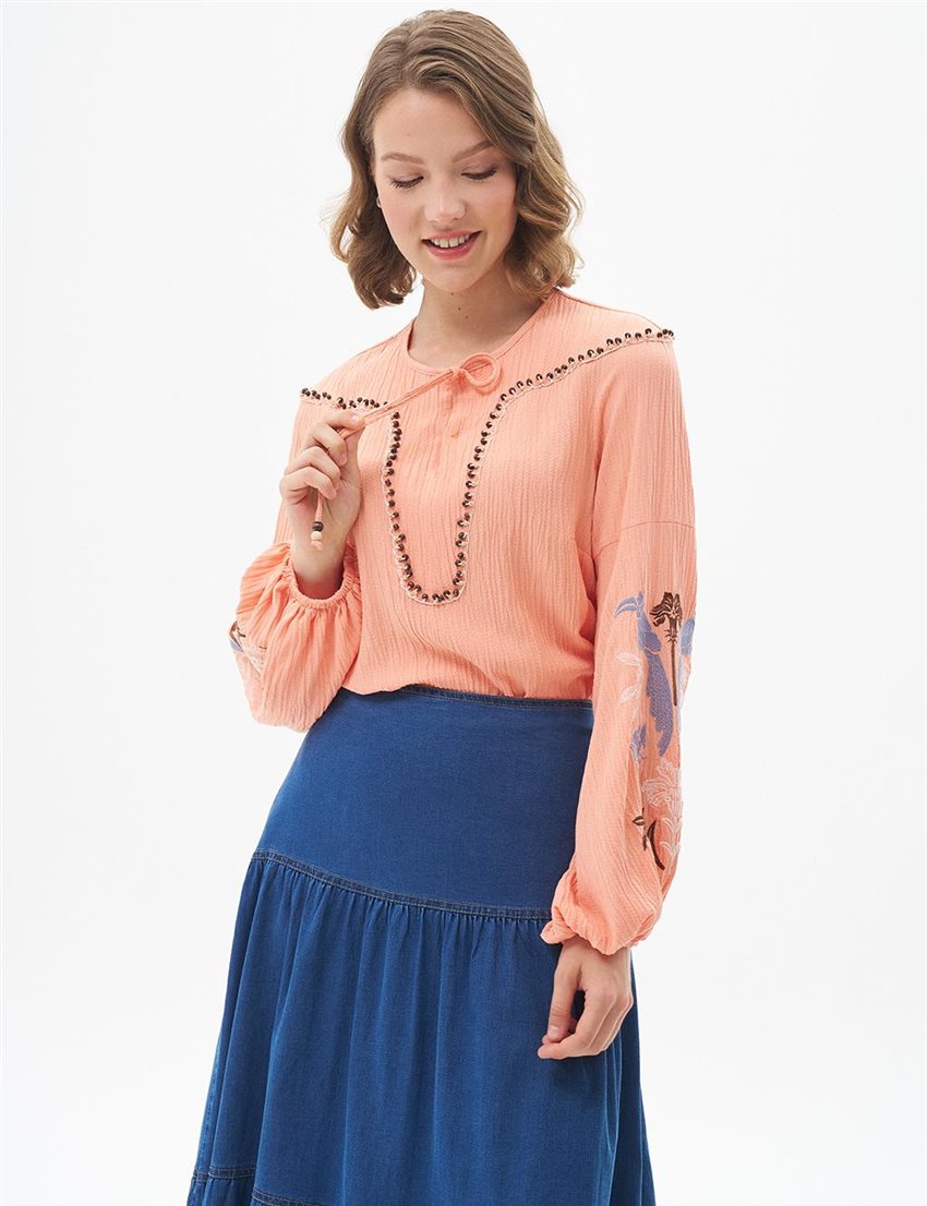 Blouse-Peach KA-B24-10026-141