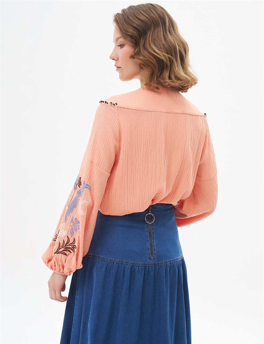 Blouse-Peach KA-B24-10026-141