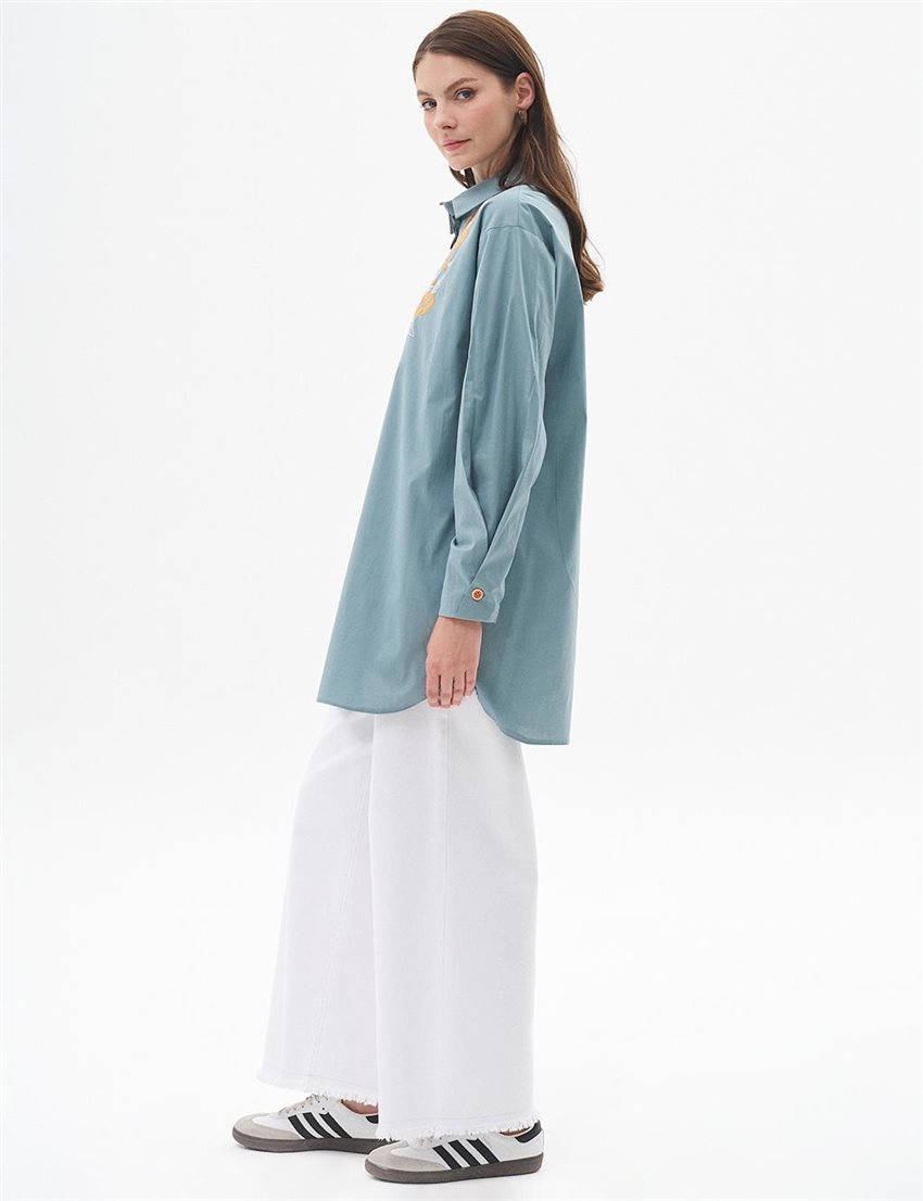 Nakış İşlemeli Poplin Mint Tunik 