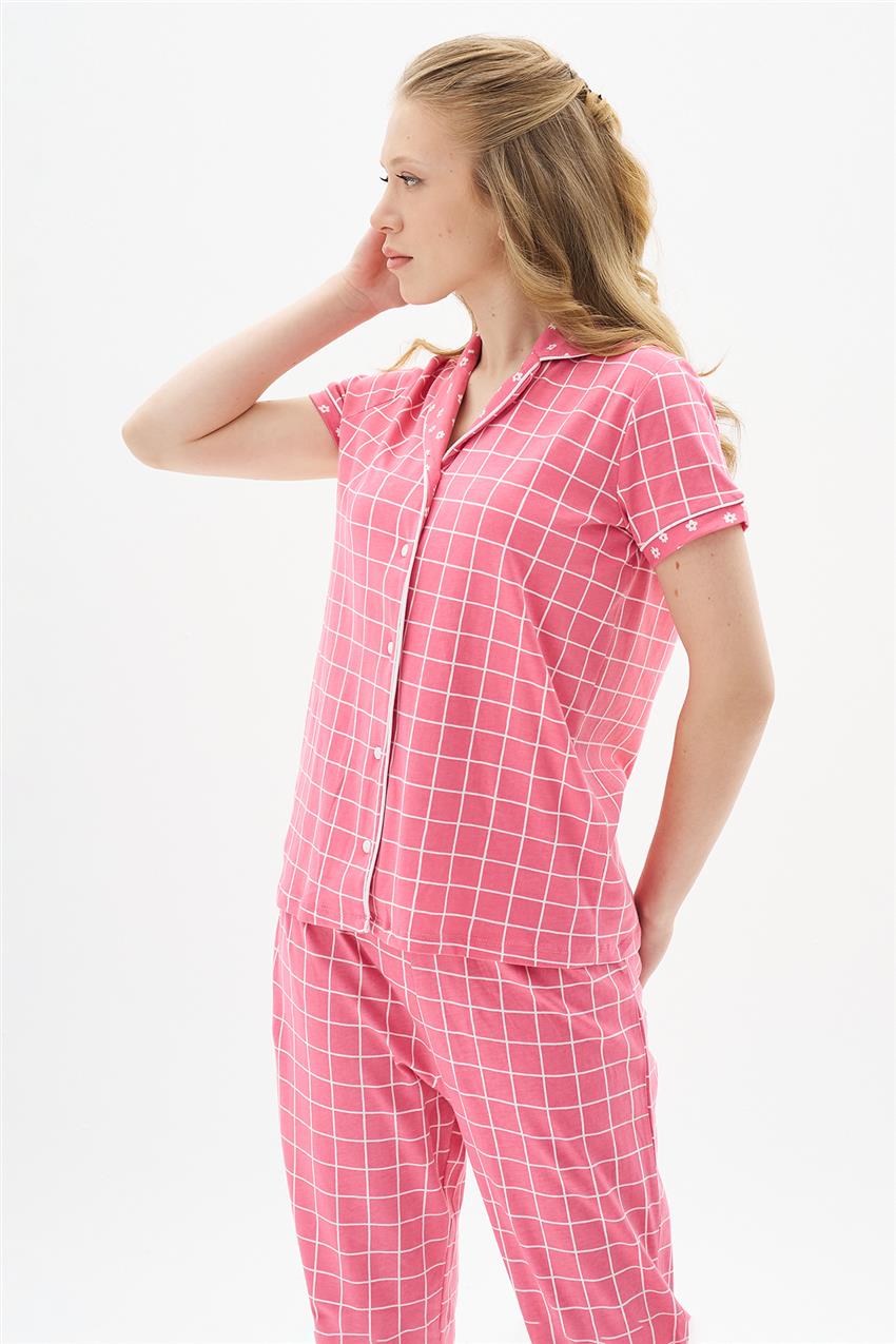 Nbb 67993 Fujıa Önden Düğmeli Pijama Takımı-Pembe 67993-42