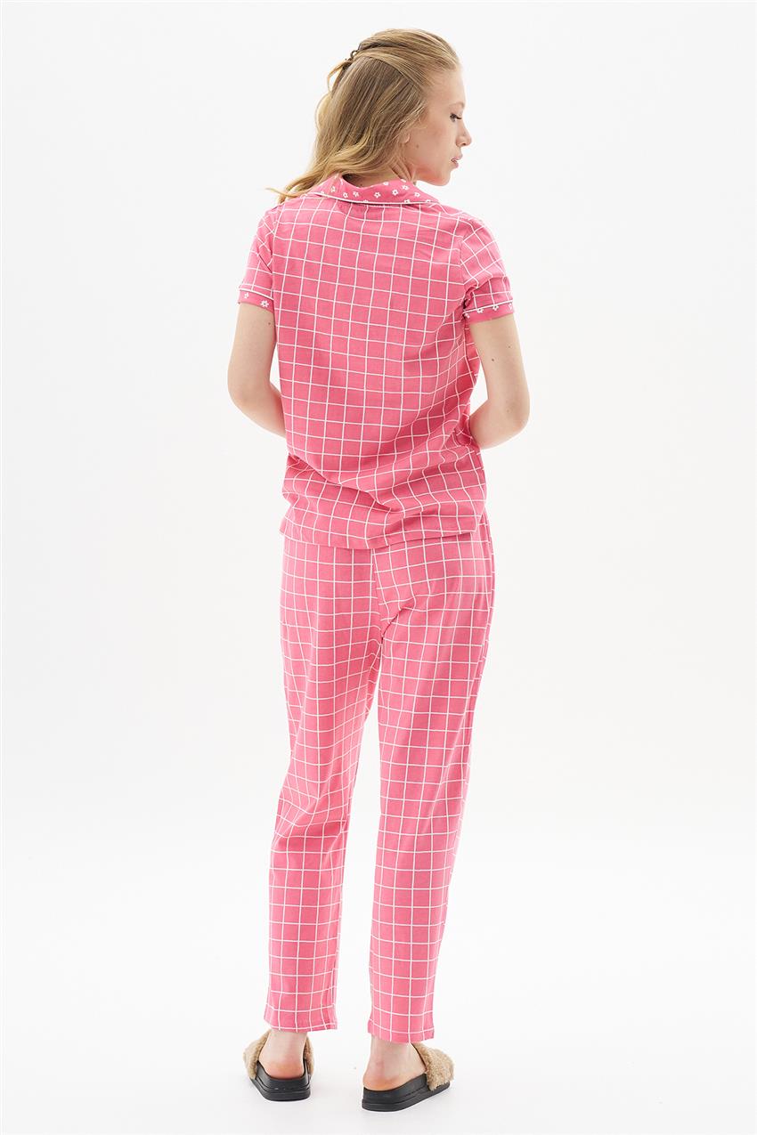 Nbb 67993 Fujıa Önden Düğmeli Pijama Takımı-Pembe 67993-42